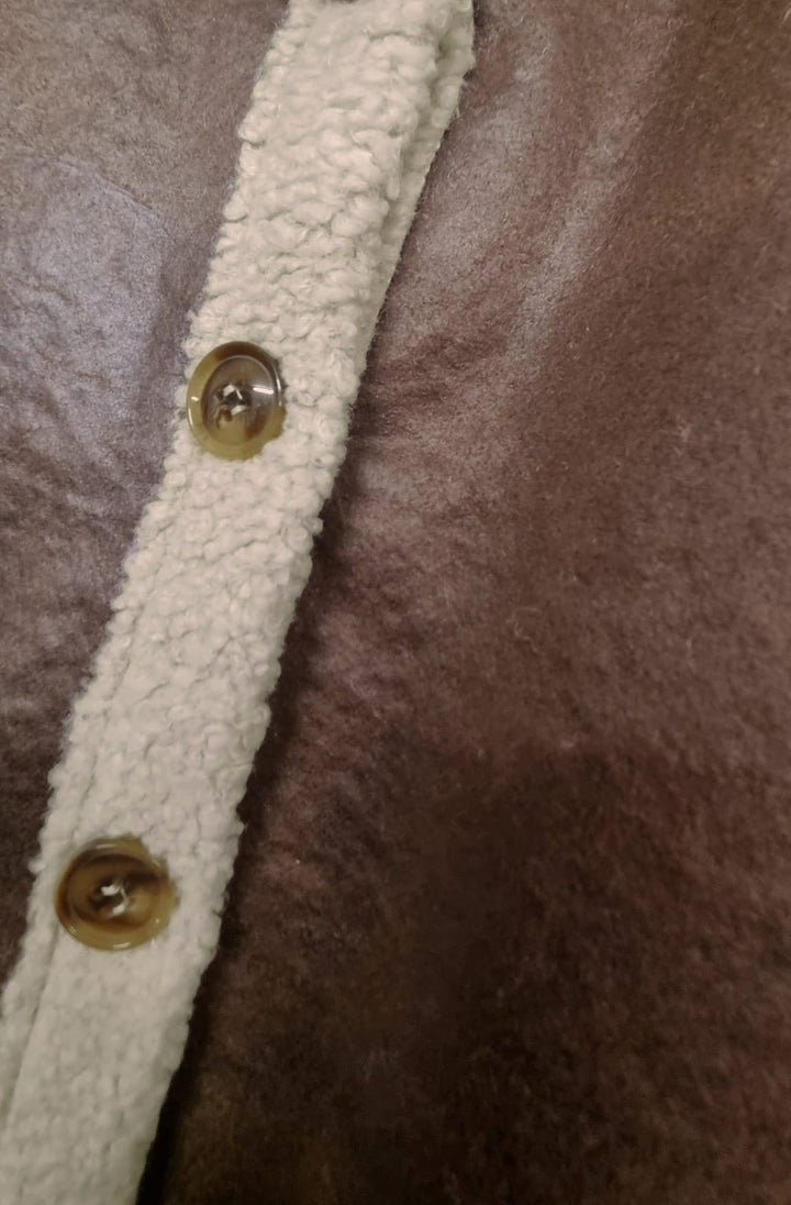 Nora Faux Shearling Trim Sleeveless Gilet Vest - Brown