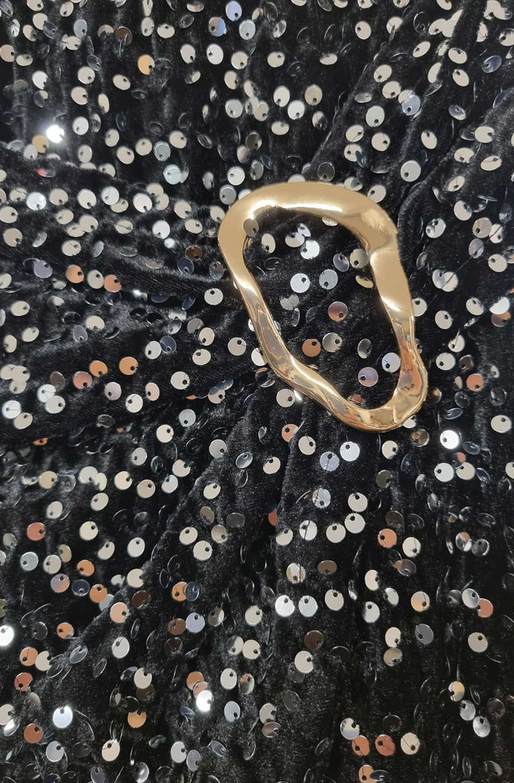 Nori Sequin Wrap Gold Buckle Midaxi Skirt - Silver
