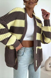 Norina Striped Pocket Detail Cardigan-Yellow