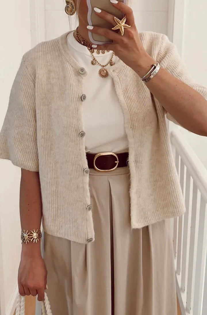 Onika Short Sleeves Knitted Cardigan-Stone