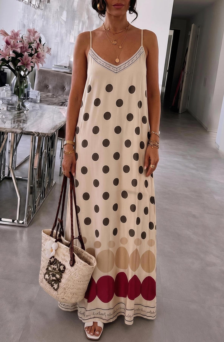 Oriana Satin Polka Dot V-Neck Cami Maxi Dress