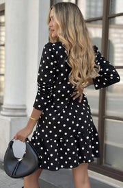 Poppy Frill Polka Dots Dress-Black