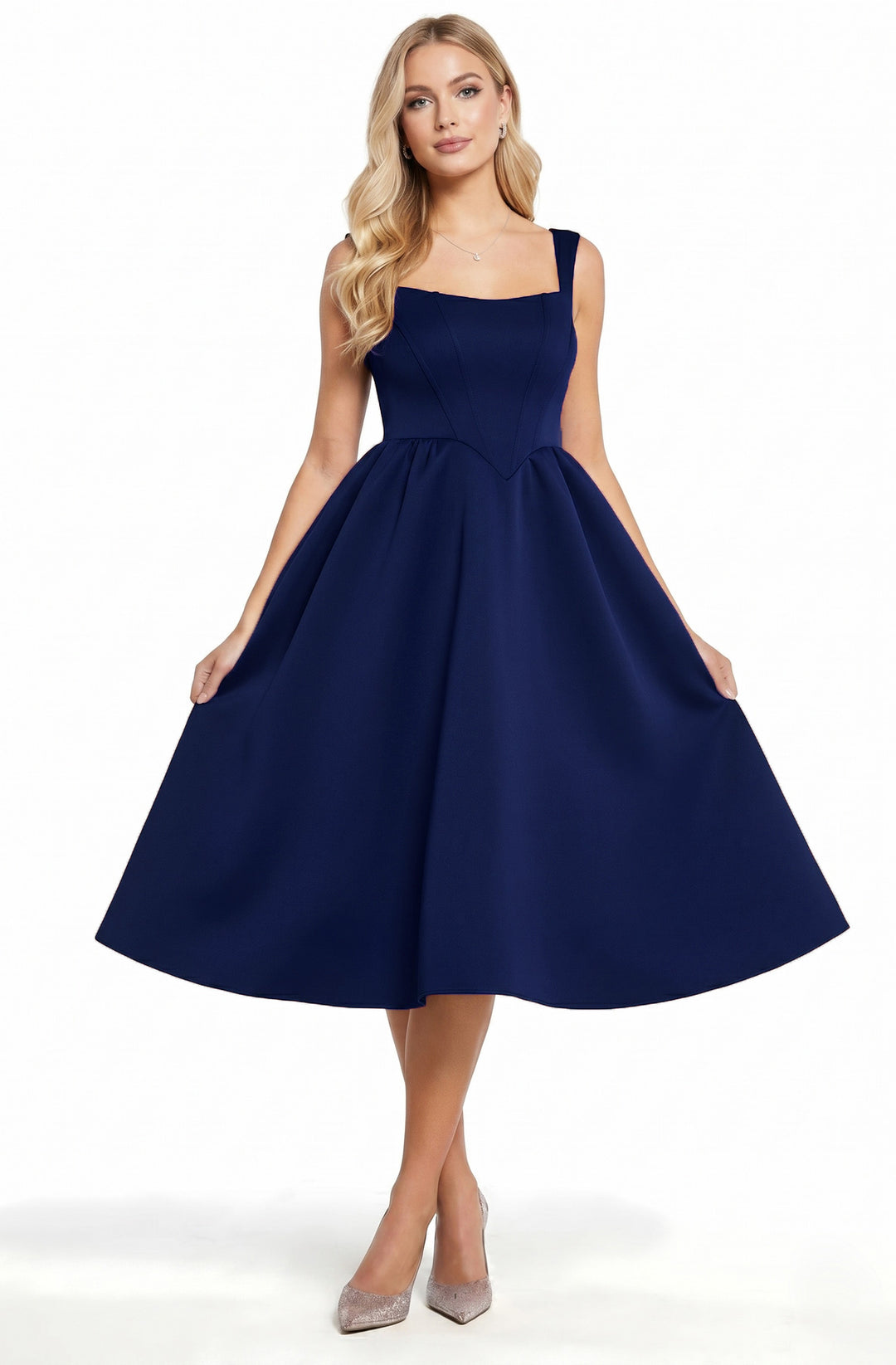 Dove Scuba Corset Panel Style Skater Midi Dress
