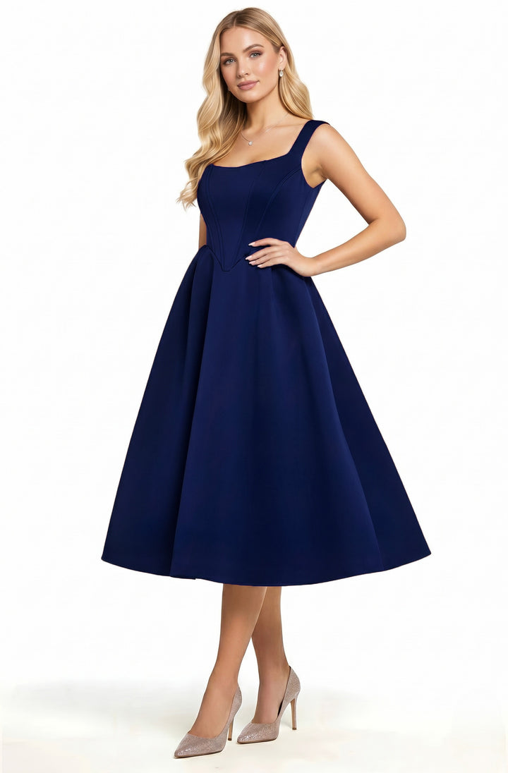 Dove Scuba Corset Panel Style Skater Midi Dress