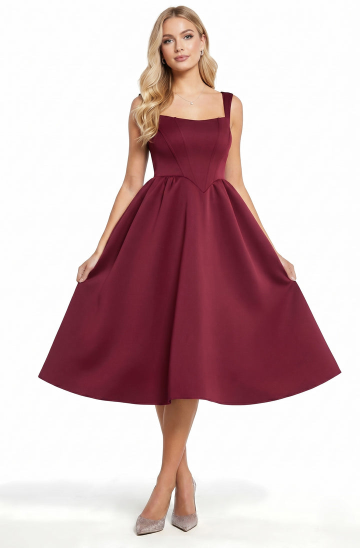 Dove Scuba Corset Panel Style Skater Midi Dress