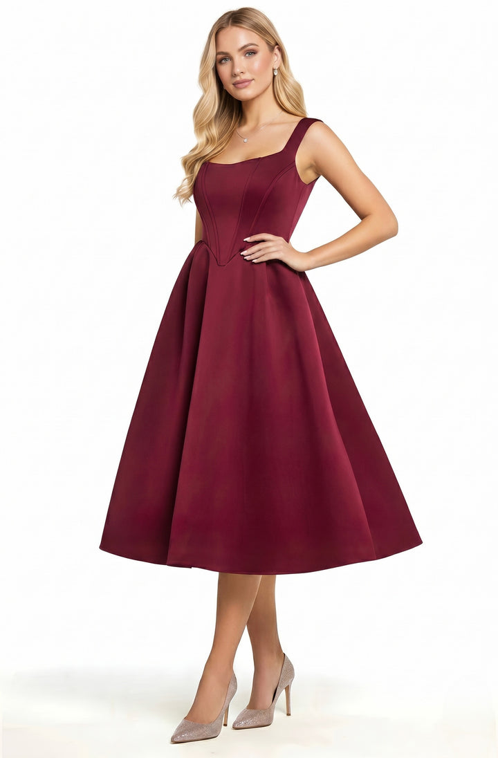 Dove Scuba Corset Panel Style Skater Midi Dress