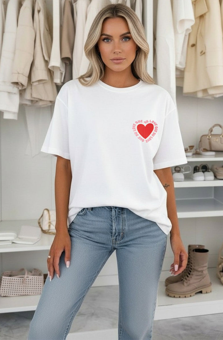 ‘Que Du Love’❤️ Oversized Front & Back Graphic Print T-Shirt-Ivory