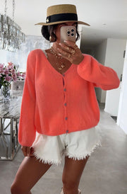 Rebecca Long Sleeves Light Knitted Cardigan-Coral