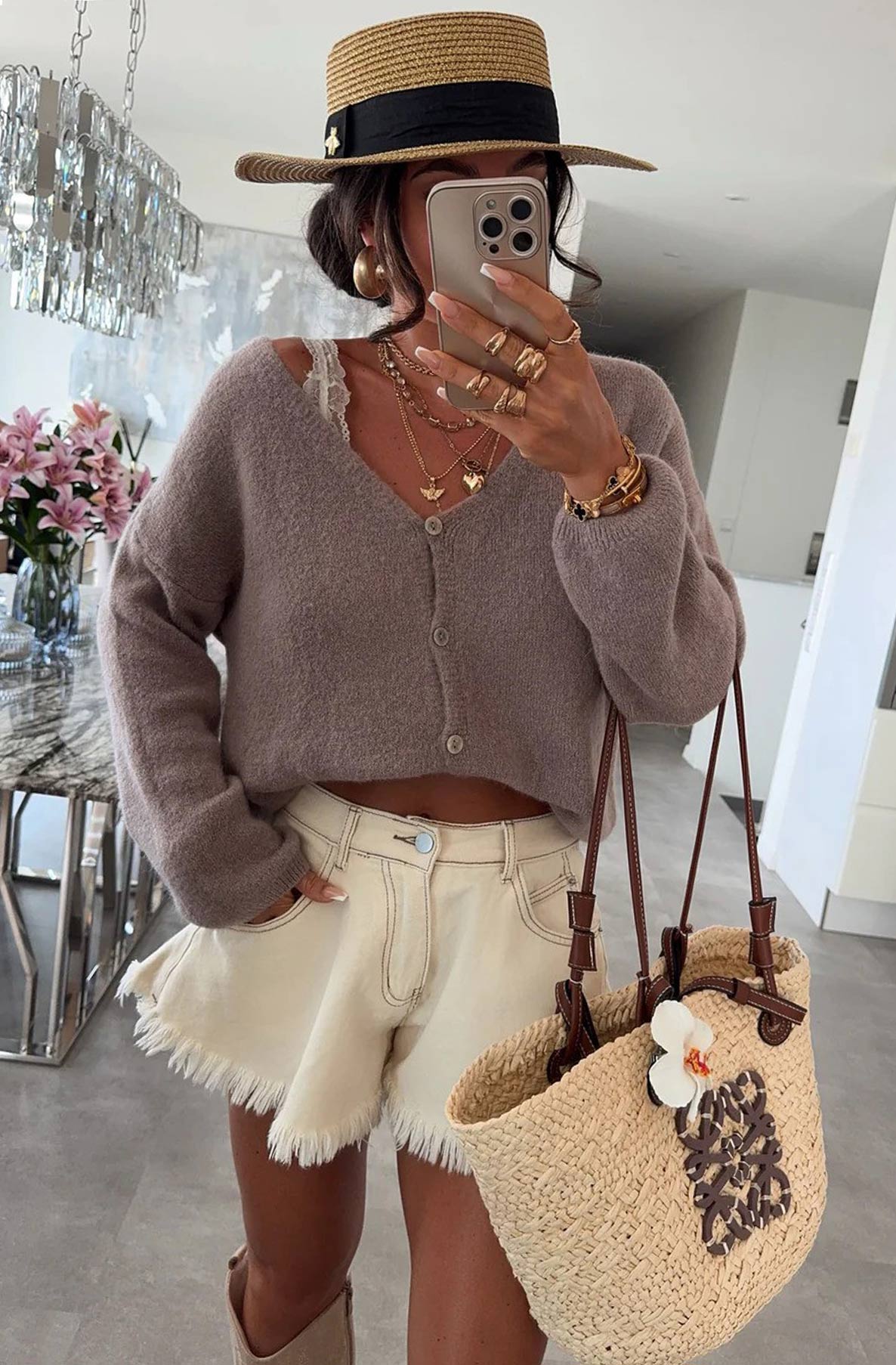 Rebecca Long Sleeves Light Knitted Cardigan-Mocha