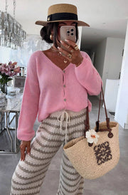 Rebecca Long Sleeves Light Knitted Cardigan-Pink
