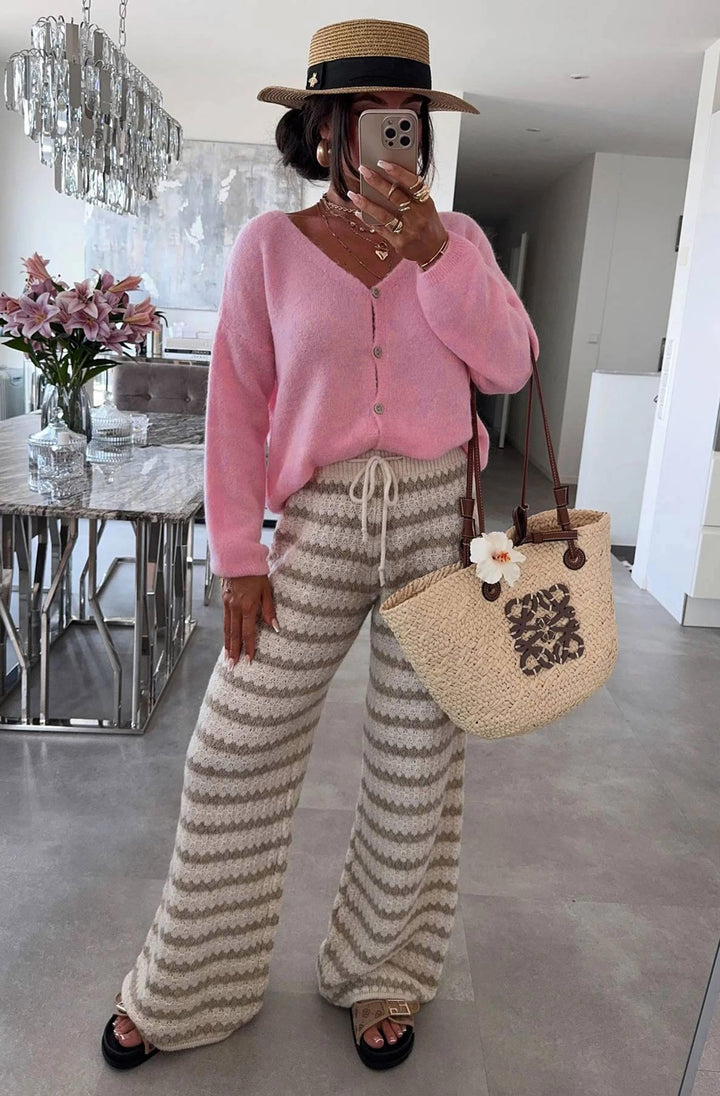 Rebecca Long Sleeves Light Knitted Cardigan-Pink