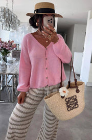 Rebecca Long Sleeves Light Knitted Cardigan-Pink
