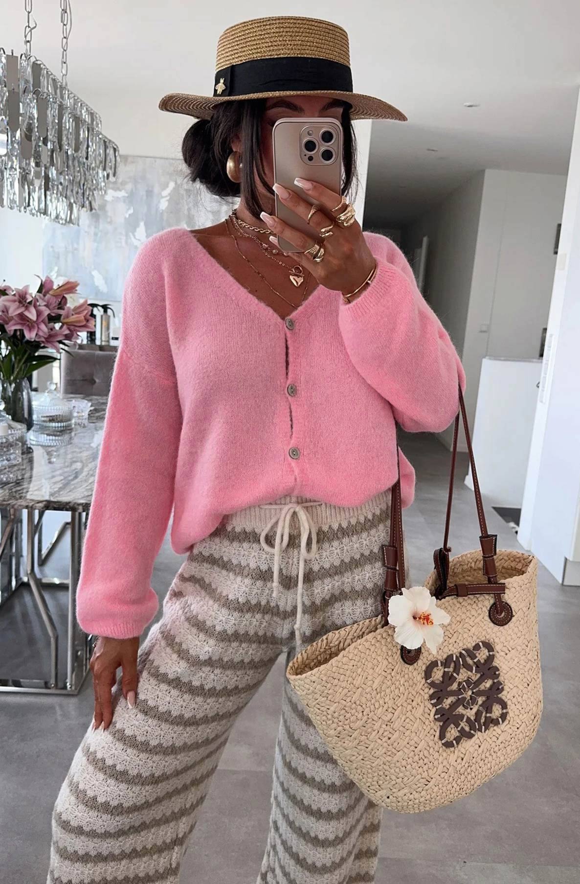 Rebecca Long Sleeves Light Knitted Cardigan-Pink