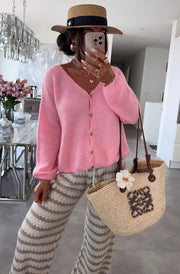 Rebecca Long Sleeves Light Knitted Cardigan-Pink
