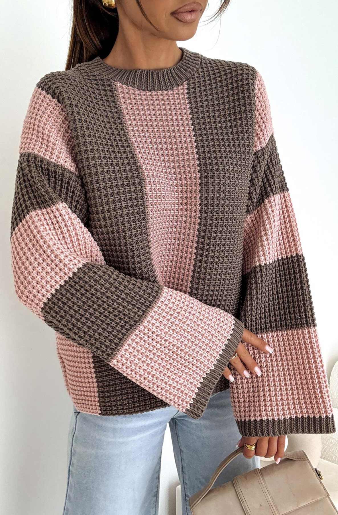 Reyana Striped Wide Sleeve Jumper-Dusty Pink