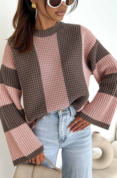 Reyana Striped Wide Sleeve Jumper-Dusty Pink