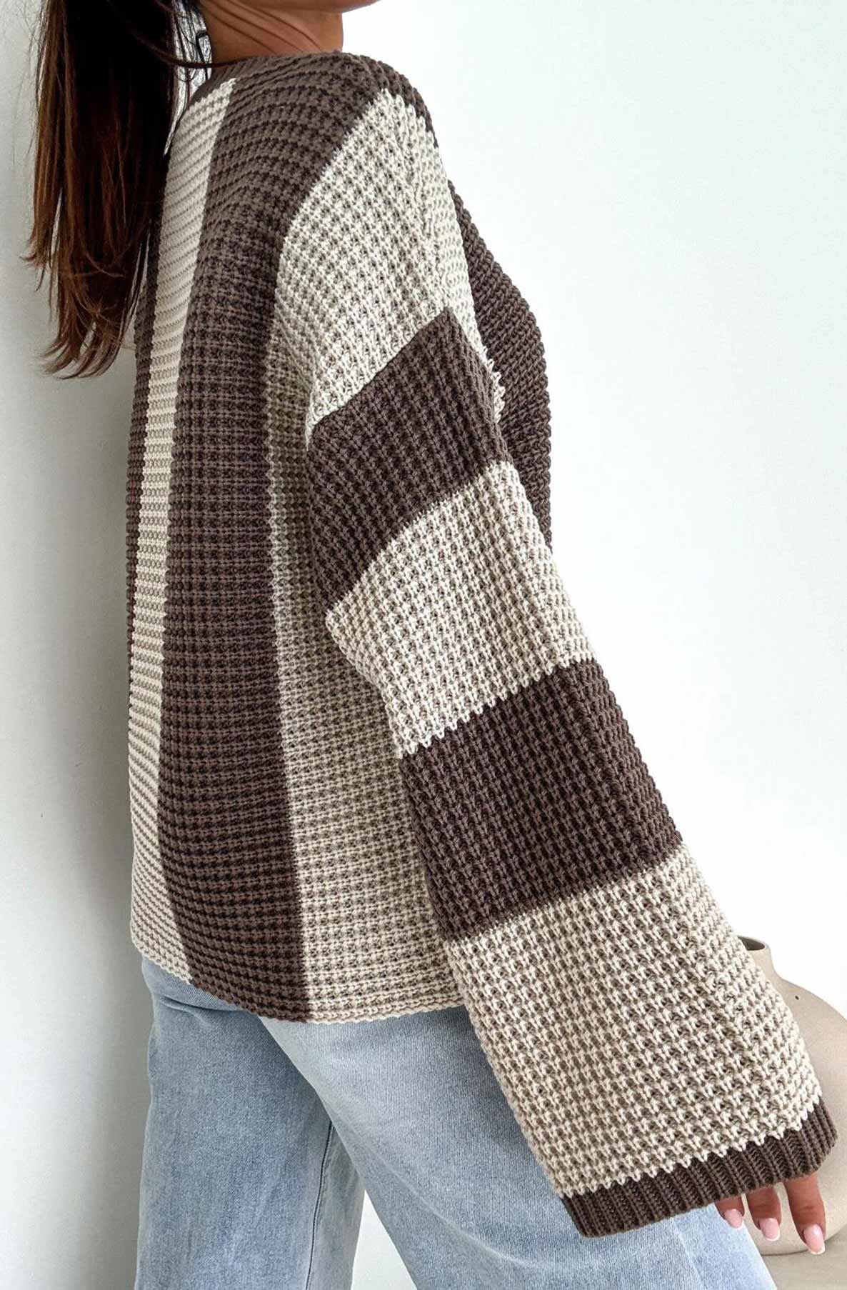 Reyana Striped Wide Sleeve Jumper-Stone