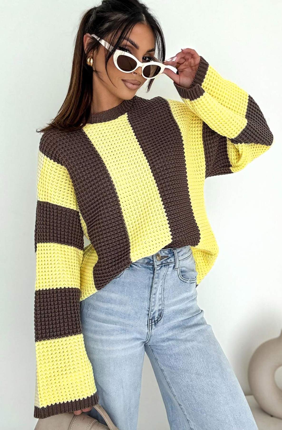 Reyana Striped Wide Sleeve Jumper-Yellow
