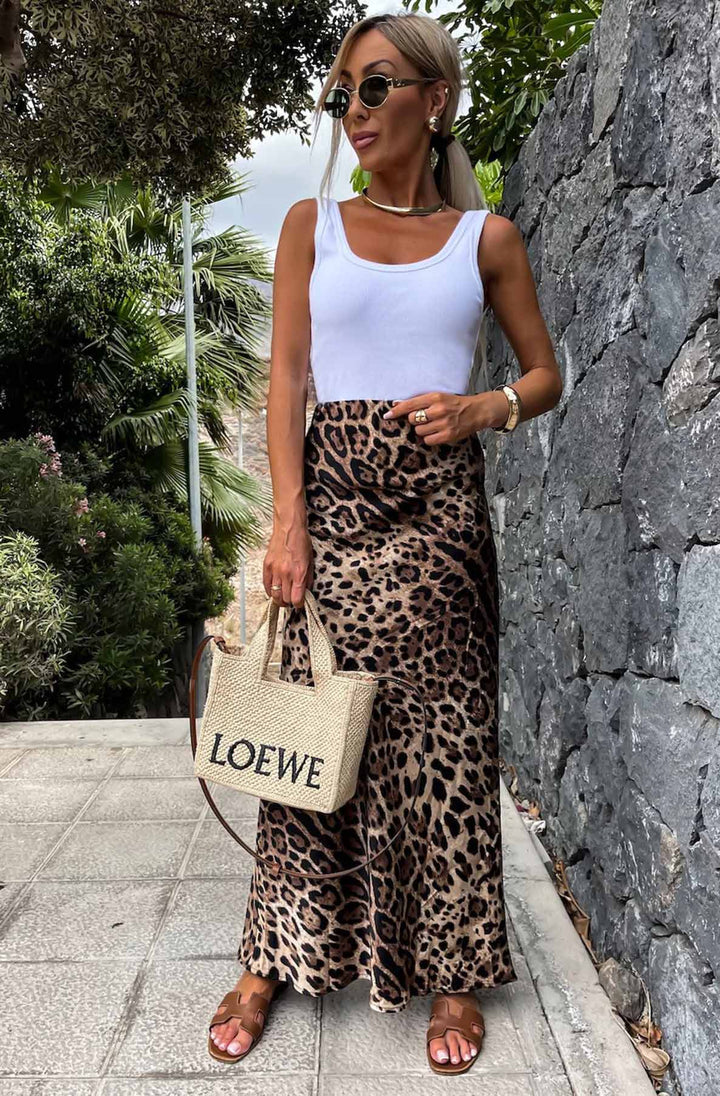 Satin Skirt Outfit Ideas Silk Leopard Midi Skirt Style Silk