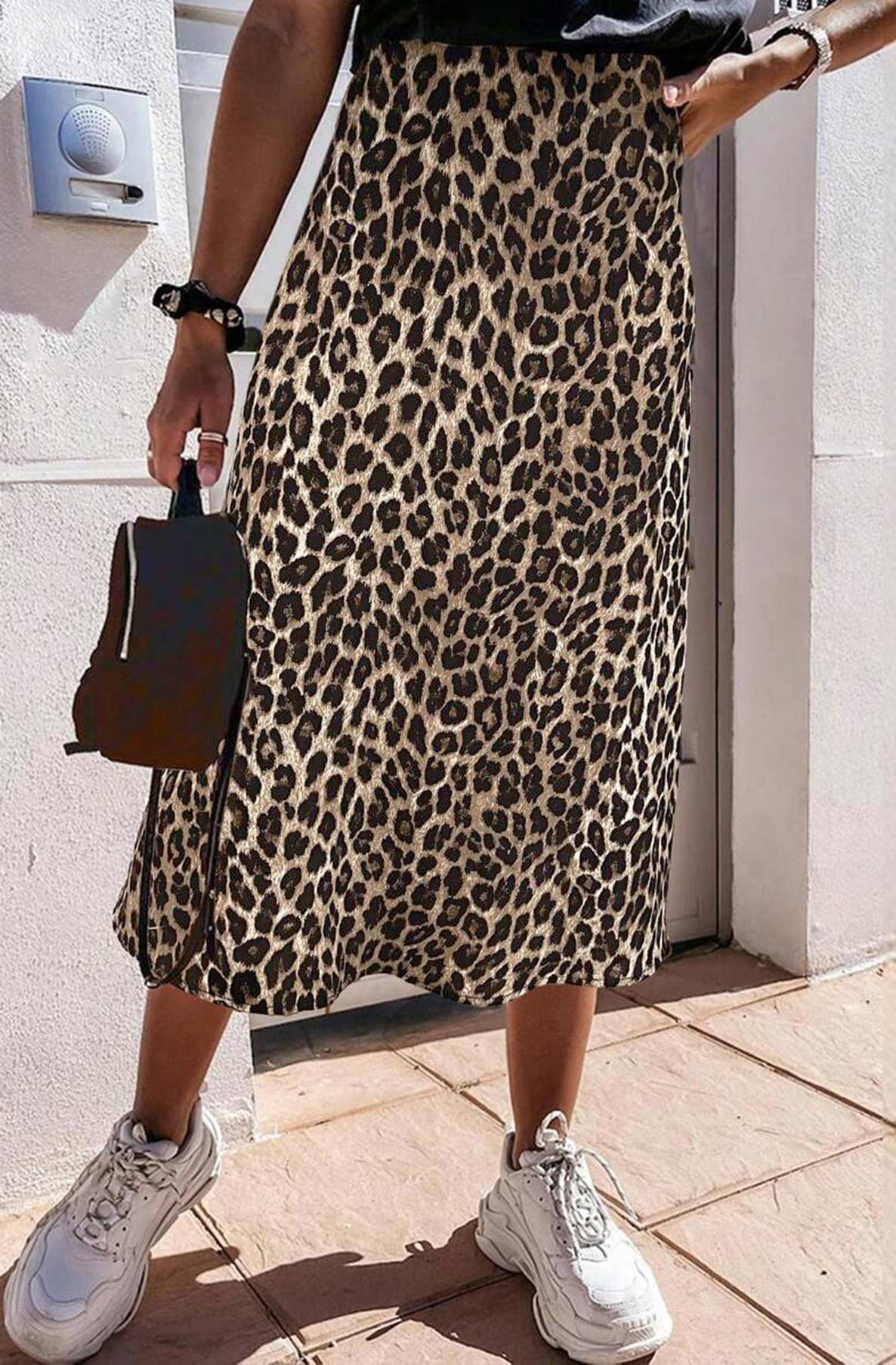 Riva Satin Leopard Print Maxi Skirt-Stone