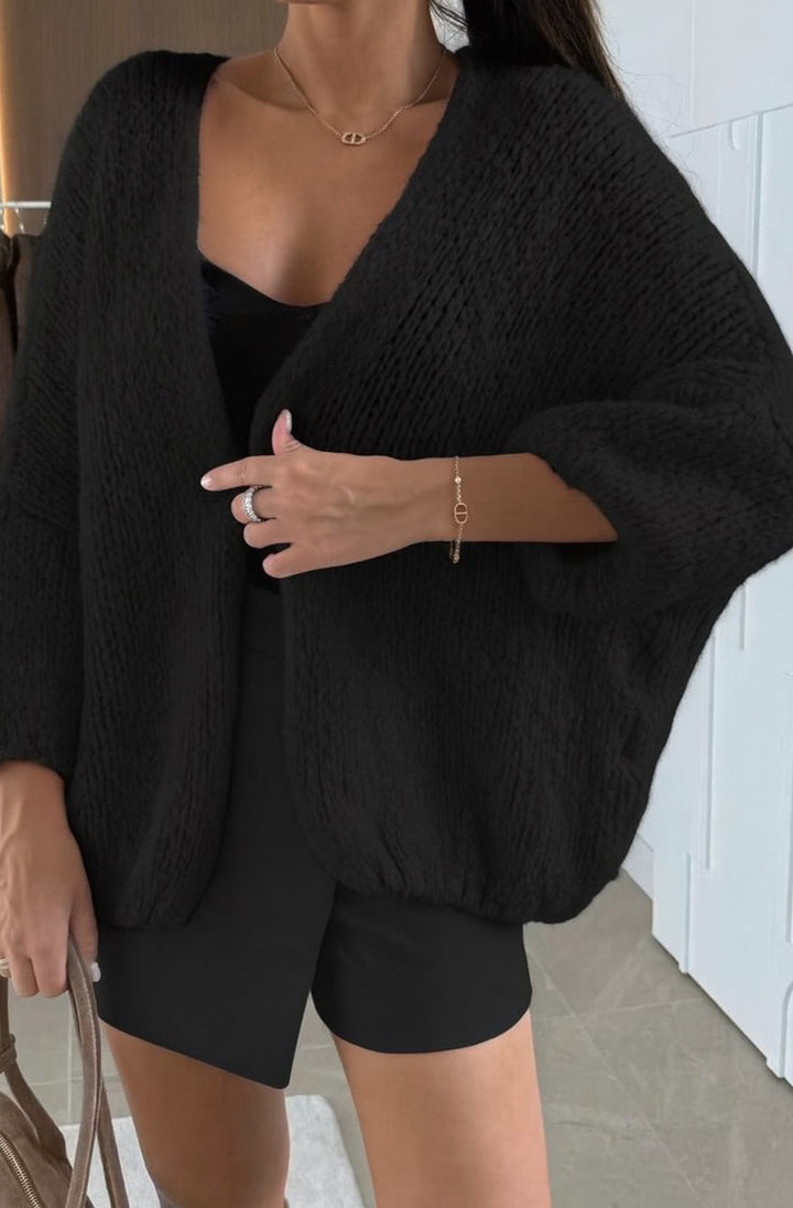 Romy Oversized Knitted Cardigan-Black