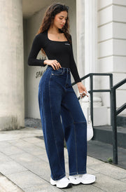 Runi Relaxed Balloon Fit Denim Jeans-Dark Blue