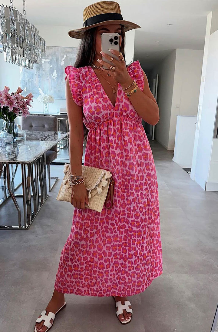 Ruth Leopard Animal Print Maxi Dress-Pink