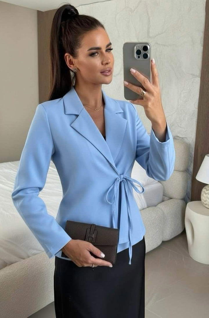 Sabine Wrap Tie Blazer Jacket-Blue