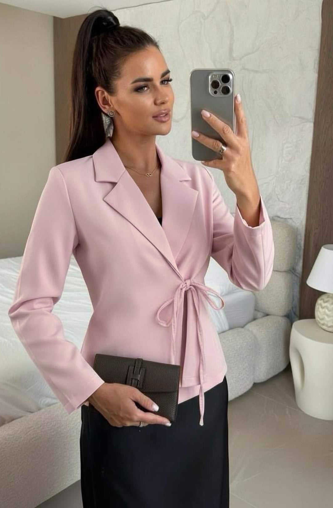 Sabine Wrap Tie Blazer Jacket - Dusty Pink