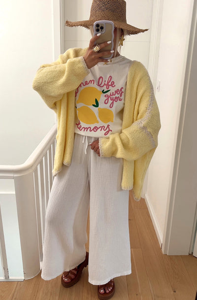 Sadie Contrast Knitted Cardigan-Yellow