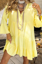 Samantha Cotton Gauze Style Smock Dress-Yellow