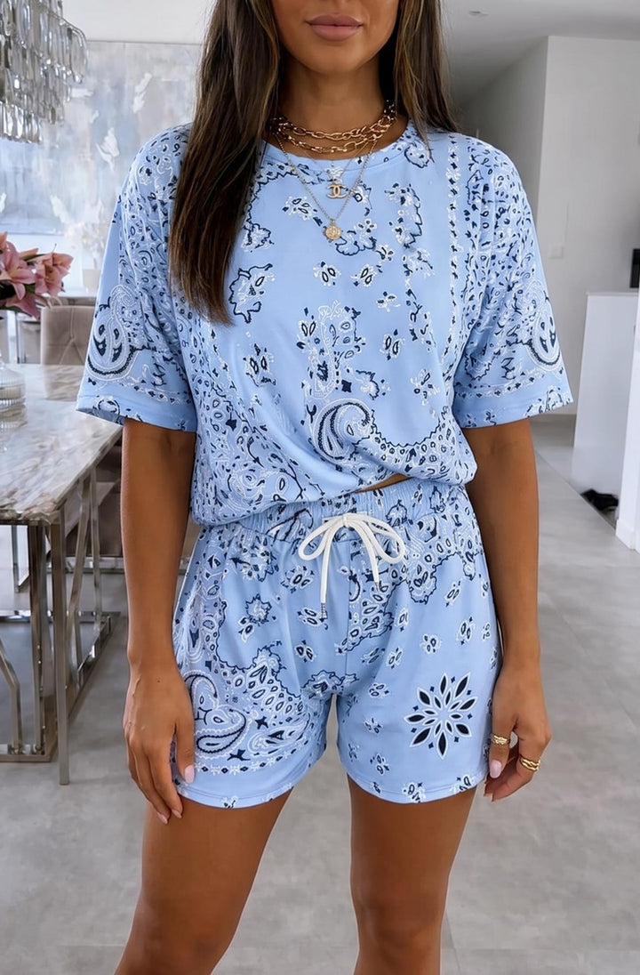 Santina Paisley Print Drawstring Shorts Two Piece Co-Ord Set