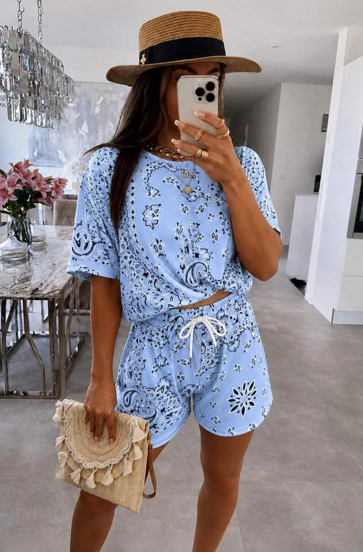 Santina Paisley Print Drawstring Shorts Two Piece Co-Ord Set