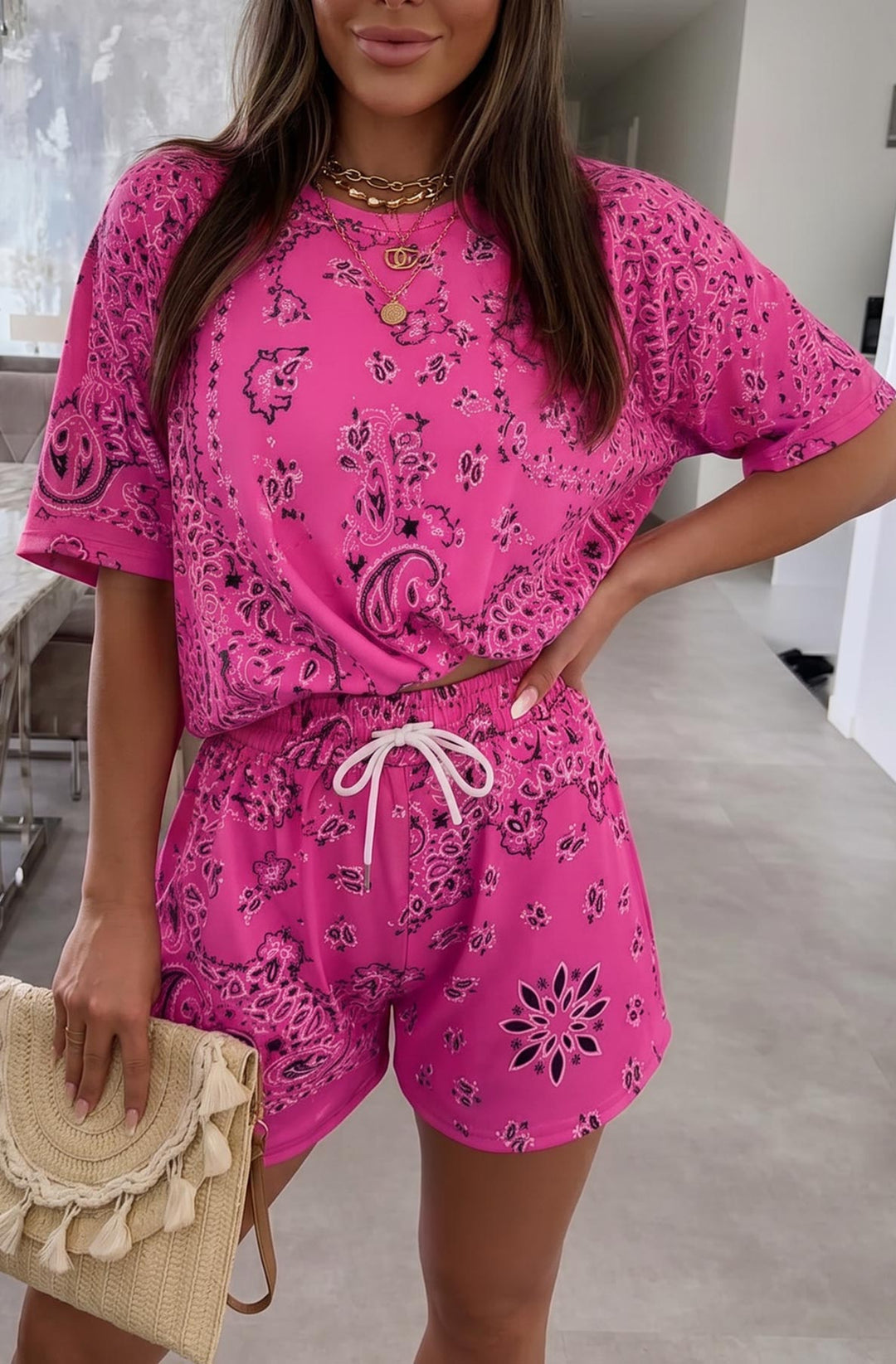 Santina Paisley Print Drawstring Shorts Two Piece Co-Ord Set
