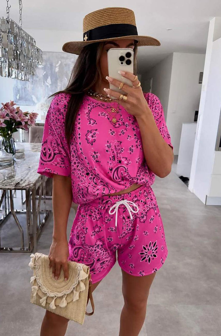 Santina Paisley Print Drawstring Shorts Two Piece Co-Ord Set