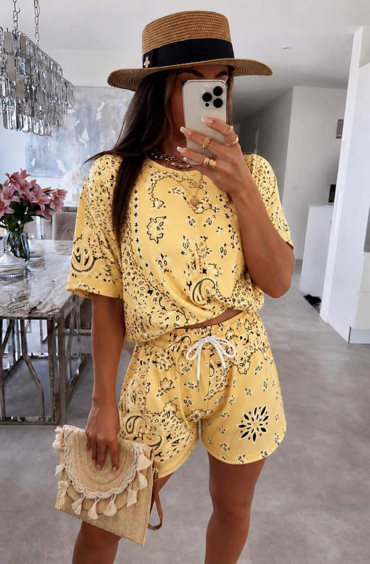 Santina Paisley Print Drawstring Shorts Two Piece Co-Ord Set