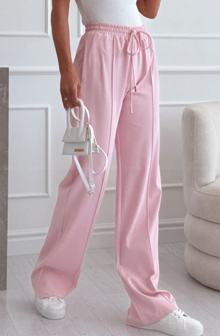 Sarah Elasticated Waist Drawstring Pocket Wide Leg Trousers - Baby Pink