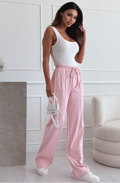 Sarah Drawstring Pocket Detail Trousers-Baby Pink