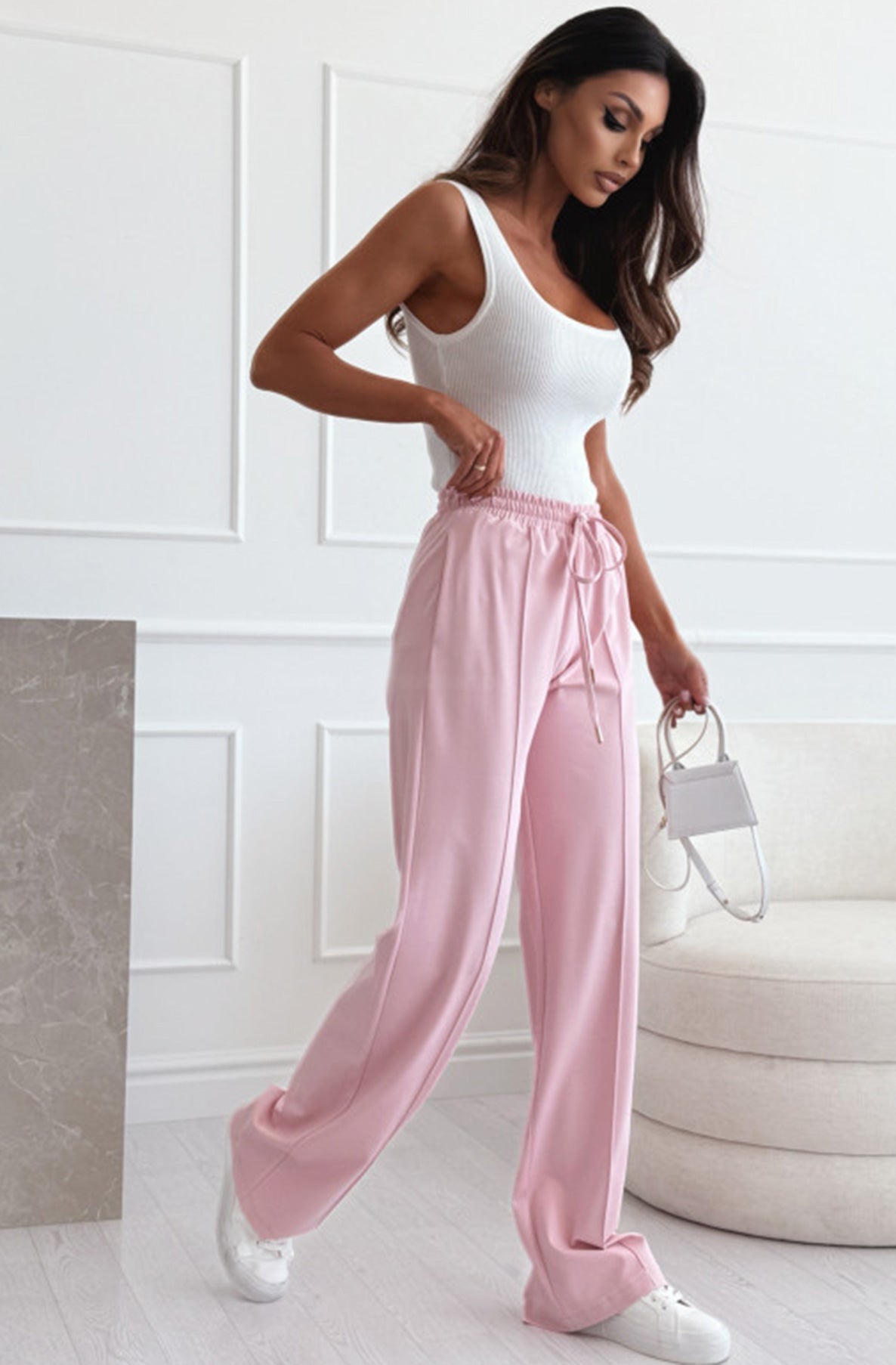 Sarah Drawstring Pocket Detail Trousers-Baby Pink