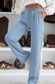 Sarah Elasticated Waist Drawstring Pocket Wide Leg Trousers-Sky Blue