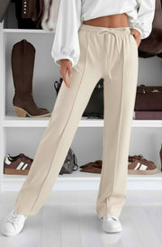 Sarah Elasticated Waist Drawstring Pocket Wide Leg Trousers-Stone