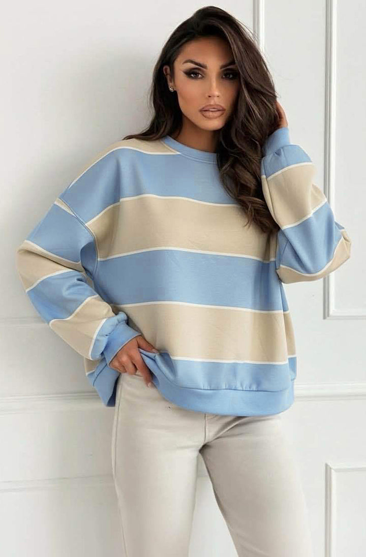 Savi Stripe Oversized Sweatshirt Top - Blue