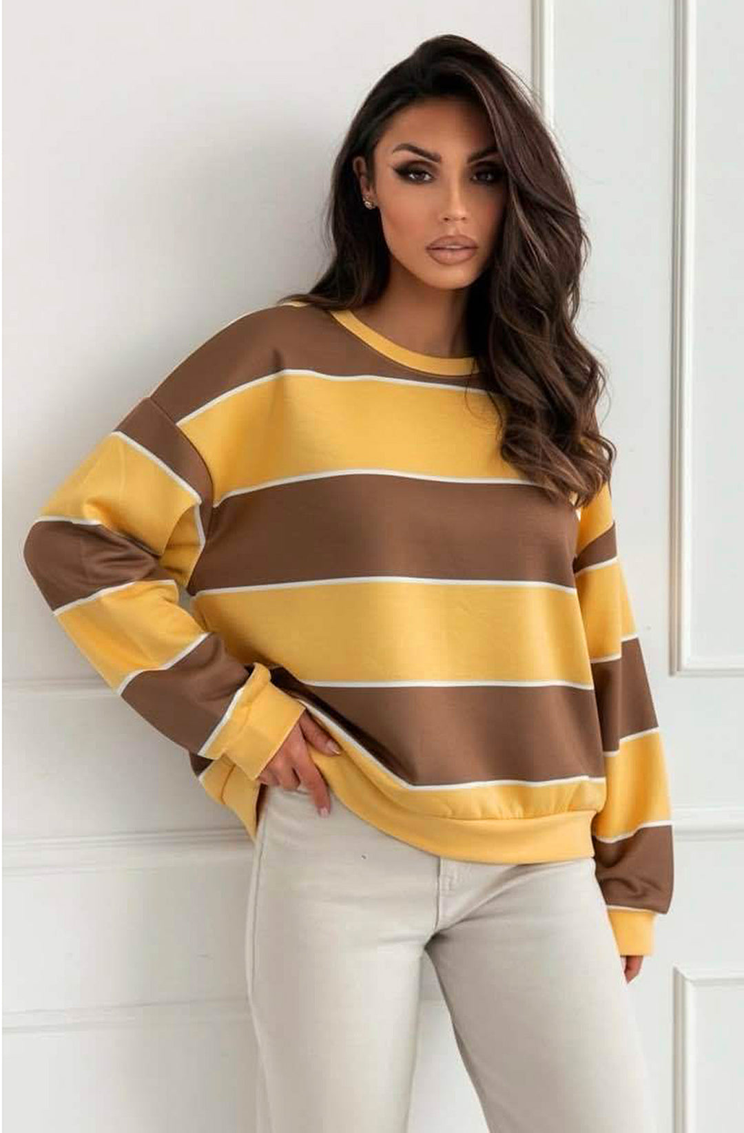 Savi Stripe Oversized Sweatshirt Top - Yellow