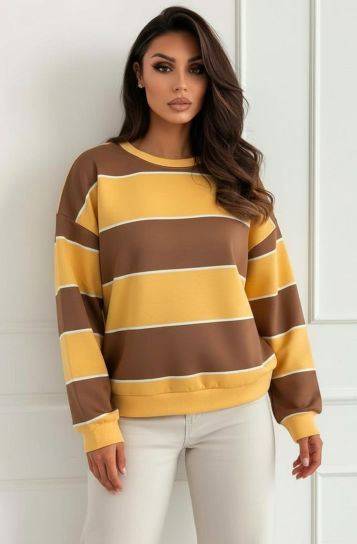 Savi Stripe Oversized Sweatshirt Top - Yellow