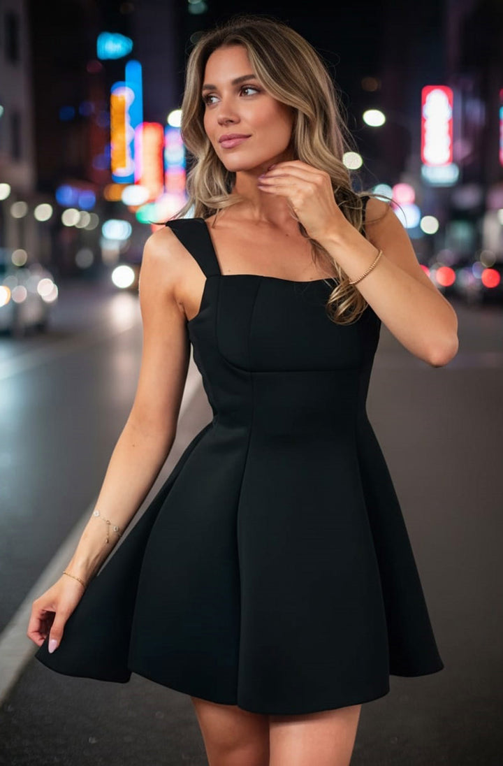 Scarlet “Bow” Scuba Skater Dress - Black