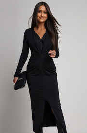 Serena Ruched Bodycon Midaxi Dress-Black