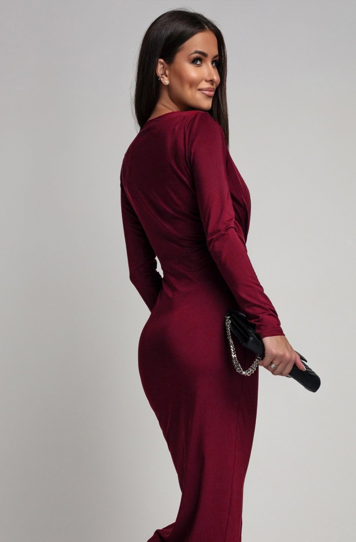 Serena Ruched Bodycon Midaxi Dress-Wine
