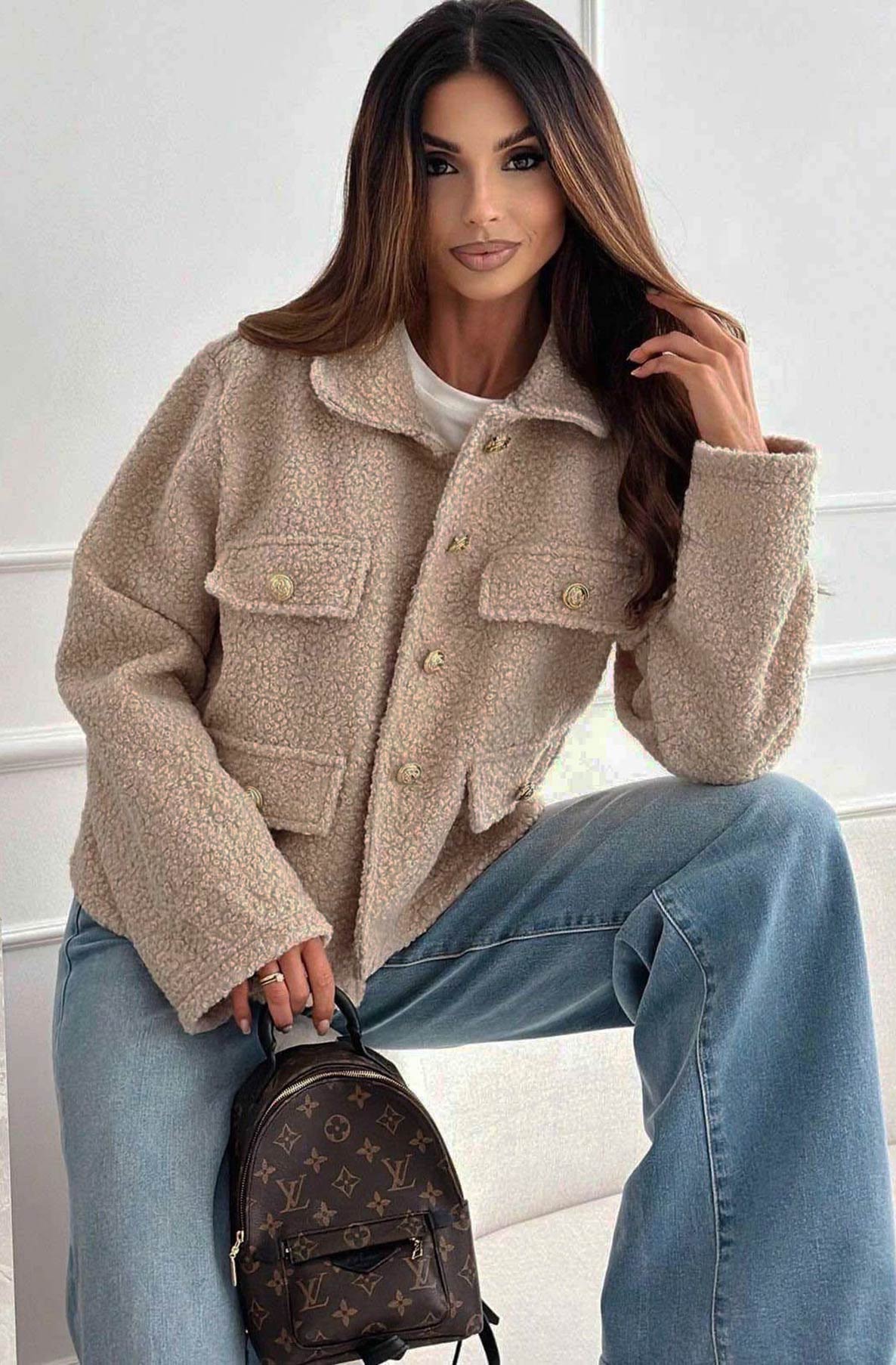 Shaya Boucle Style Jacket-Stone