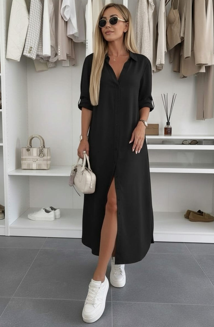 Shazia Oversized Maxi Shirt Dress - Black