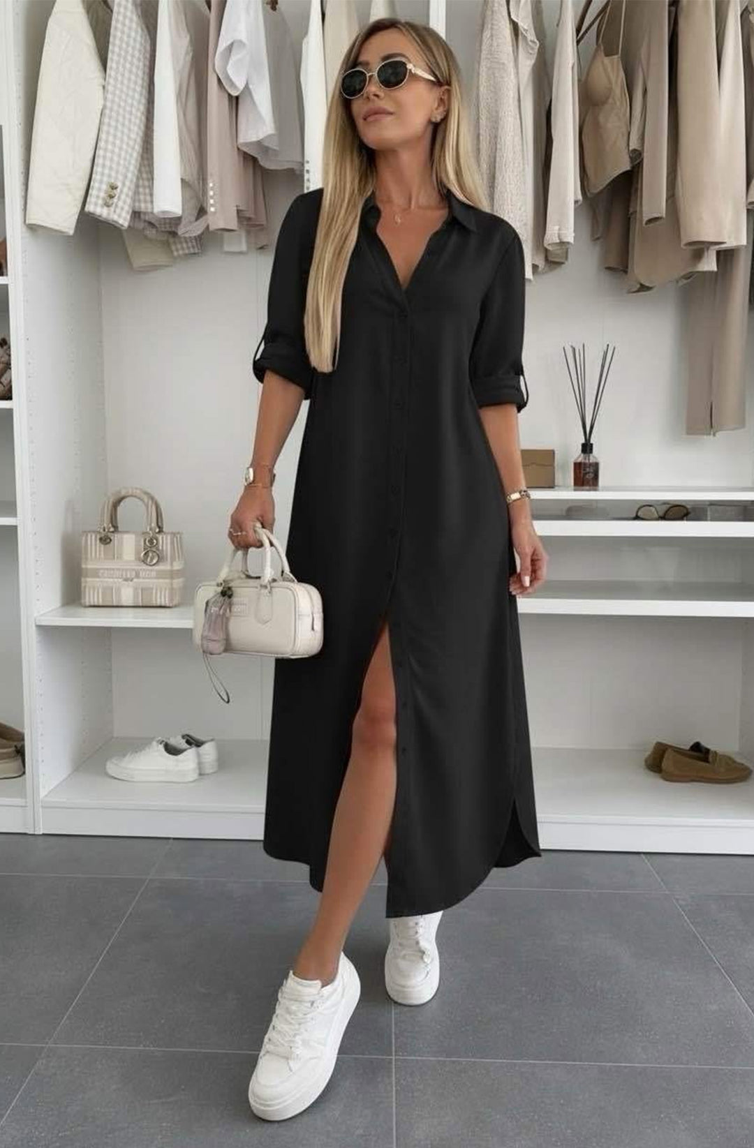 Shazia Oversized Maxi Shirt Dress - Black